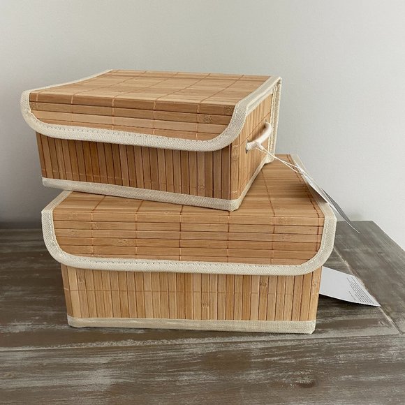 2 Natural Bamboo Storage Nesting Organizer Boxes